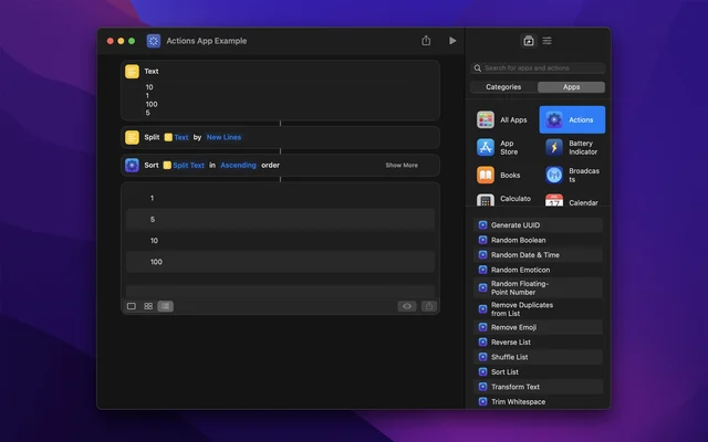 Actions screenshot