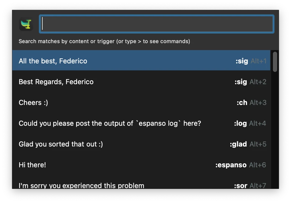 Espanso screenshot 2