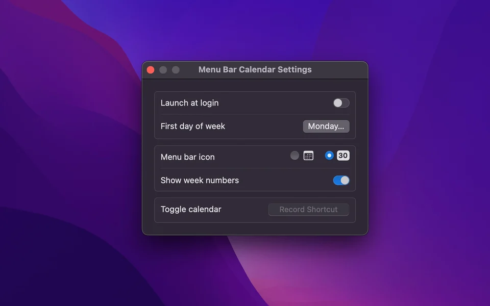 Menu Bar Calendar screenshot 3