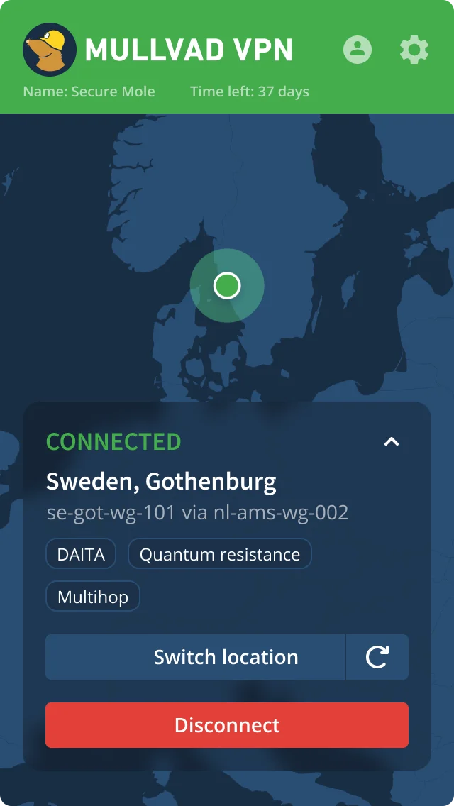 Mullvad VPN screenshot
