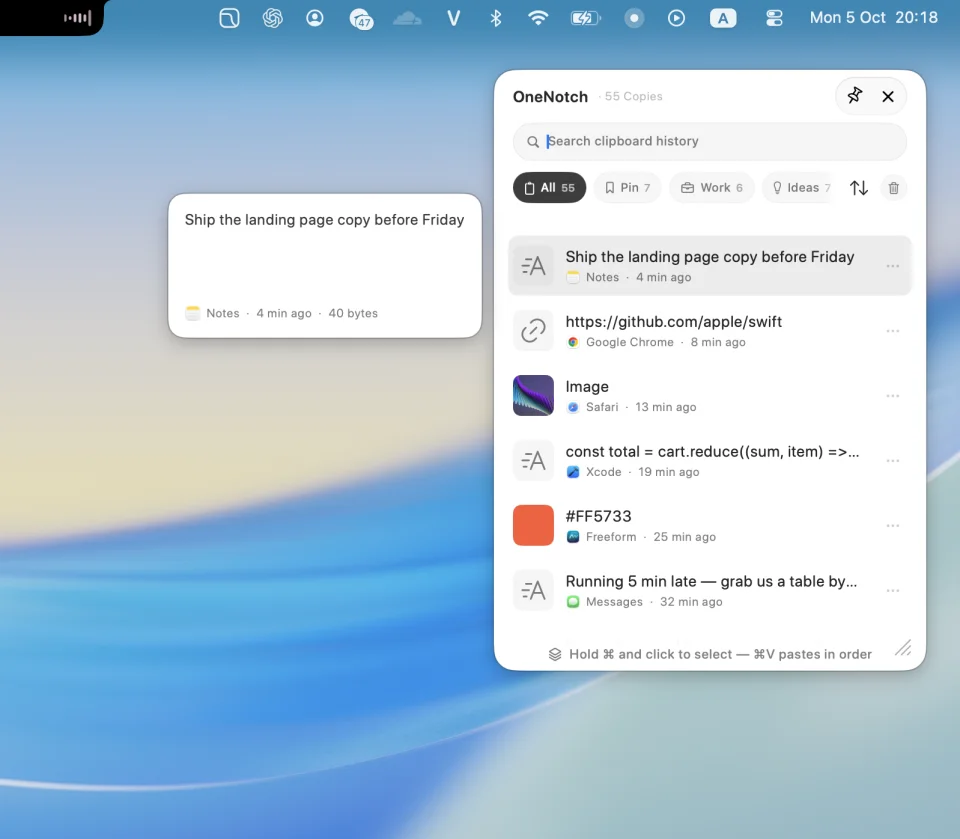 OneNotch screenshot 2