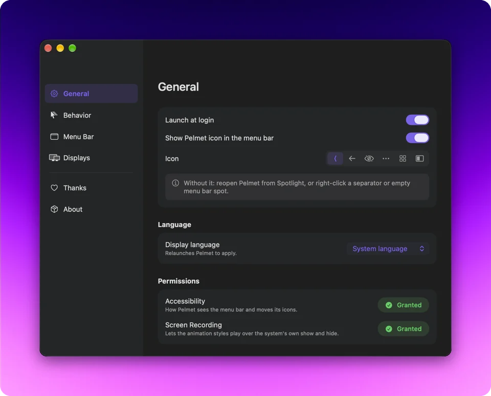 Pelmet screenshot 2