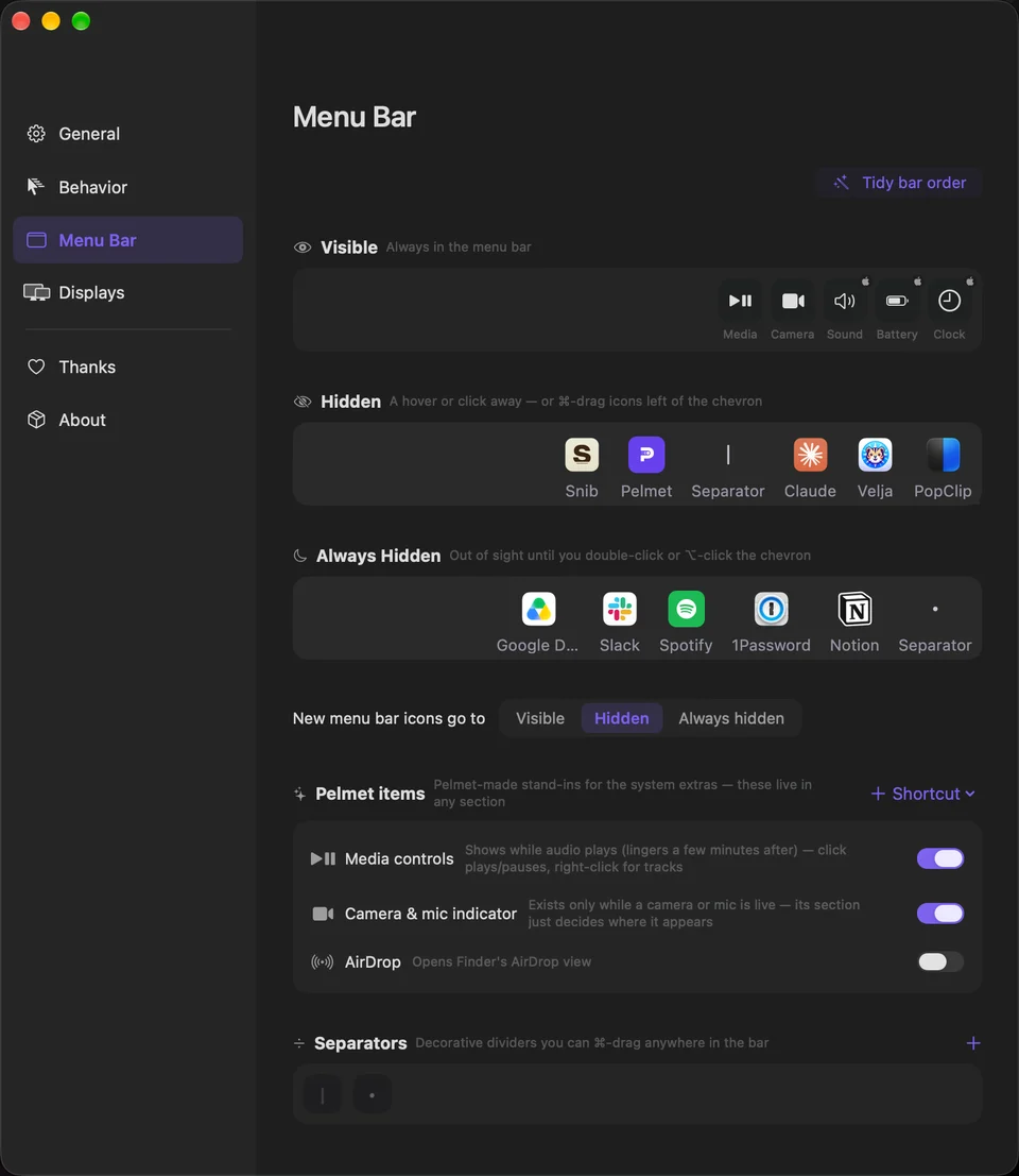 Pelmet screenshot 3