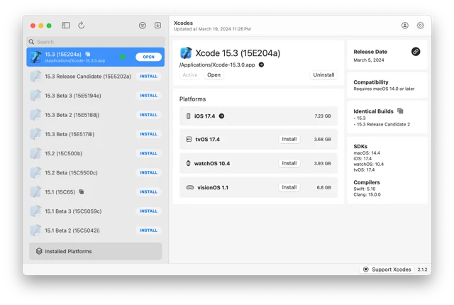 Xcodes screenshot